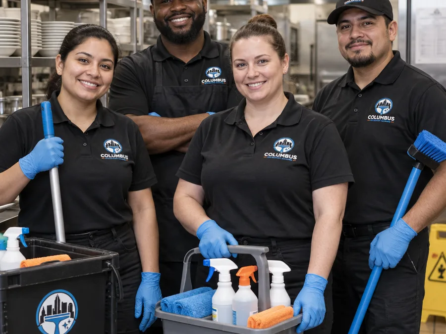 Columbus restaurant cleaning crew with commercial cleaning tools